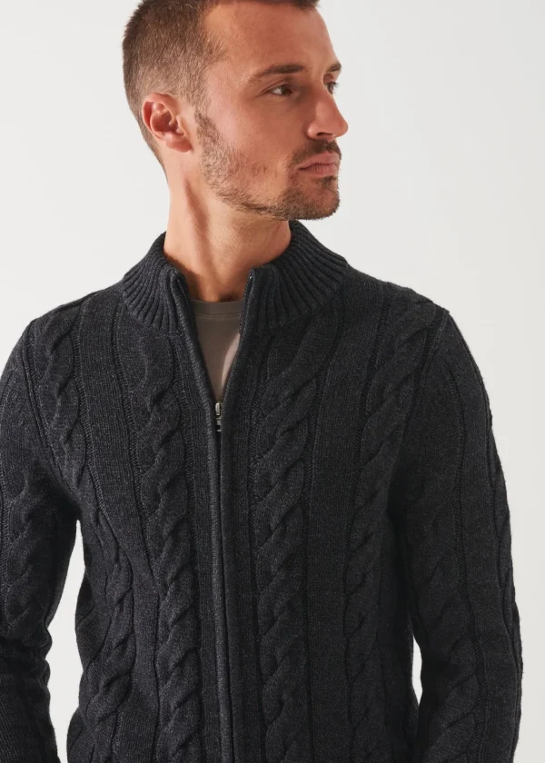 PATRICK ASSARAF Merino Cable Knit Zip Cardigan | Men Knitwear