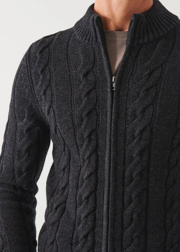 PATRICK ASSARAF Merino Cable Knit Zip Cardigan | Men Knitwear