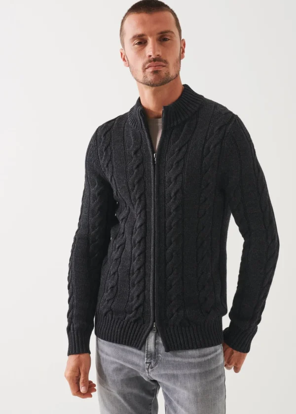 PATRICK ASSARAF Merino Cable Knit Zip Cardigan | Men Knitwear