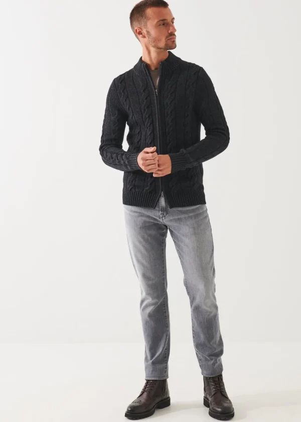 PATRICK ASSARAF Merino Cable Knit Zip Cardigan | Men Knitwear