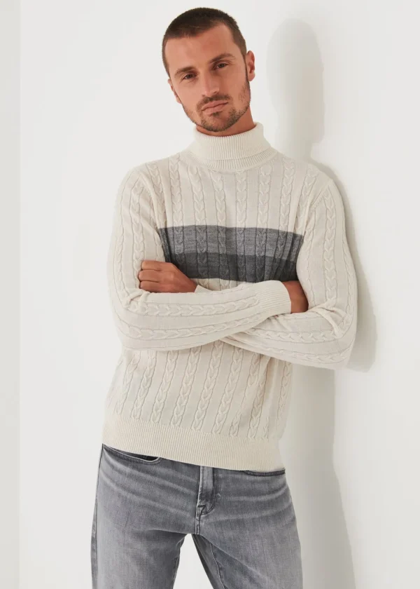 PATRICK ASSARAF Merino Striped Cable Knit Turtleneck | Men Knitwear