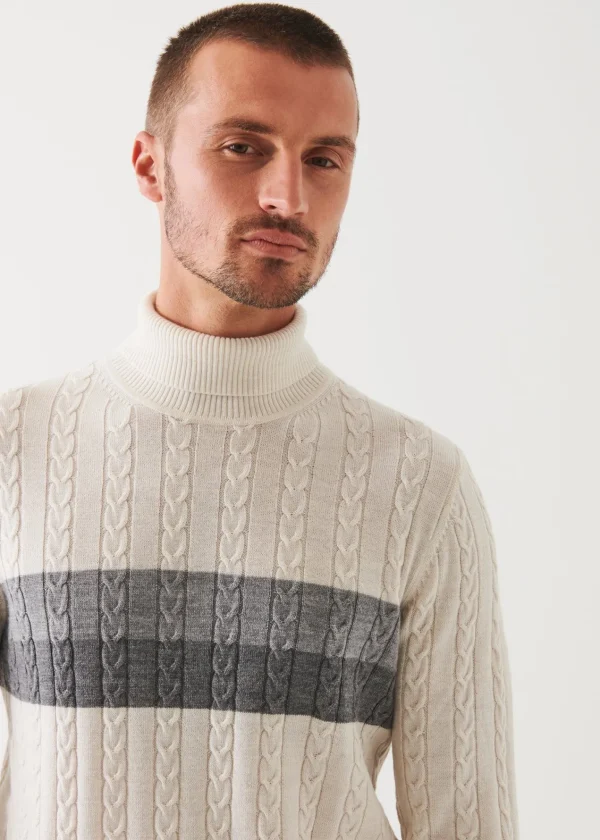 PATRICK ASSARAF Merino Striped Cable Knit Turtleneck | Men Knitwear