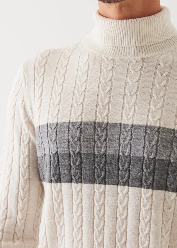 PATRICK ASSARAF Merino Striped Cable Knit Turtleneck | Men Knitwear