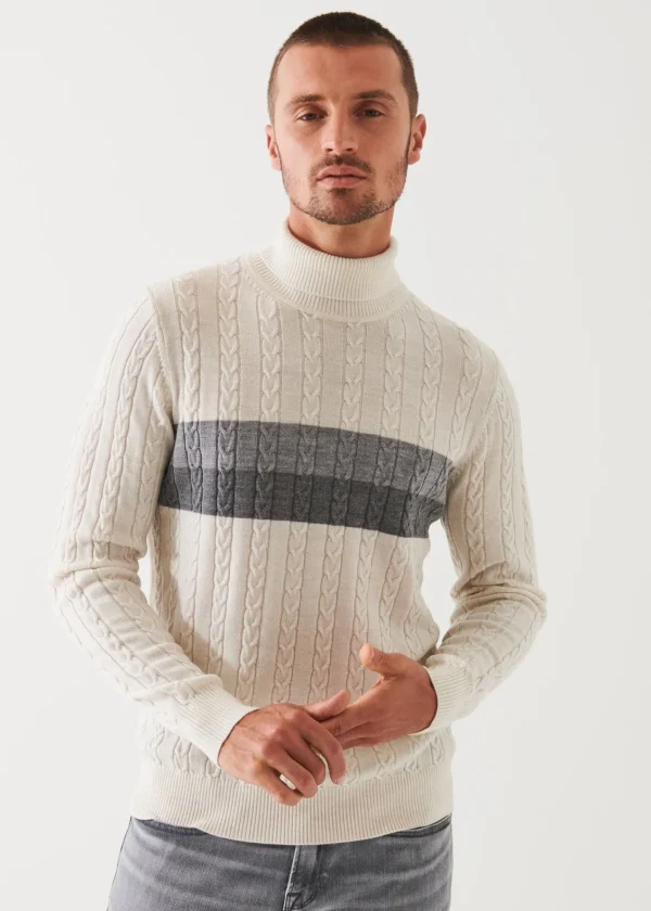 PATRICK ASSARAF Merino Striped Cable Knit Turtleneck | Men Knitwear