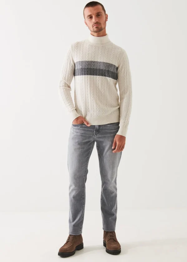 PATRICK ASSARAF Merino Striped Cable Knit Turtleneck | Men Knitwear