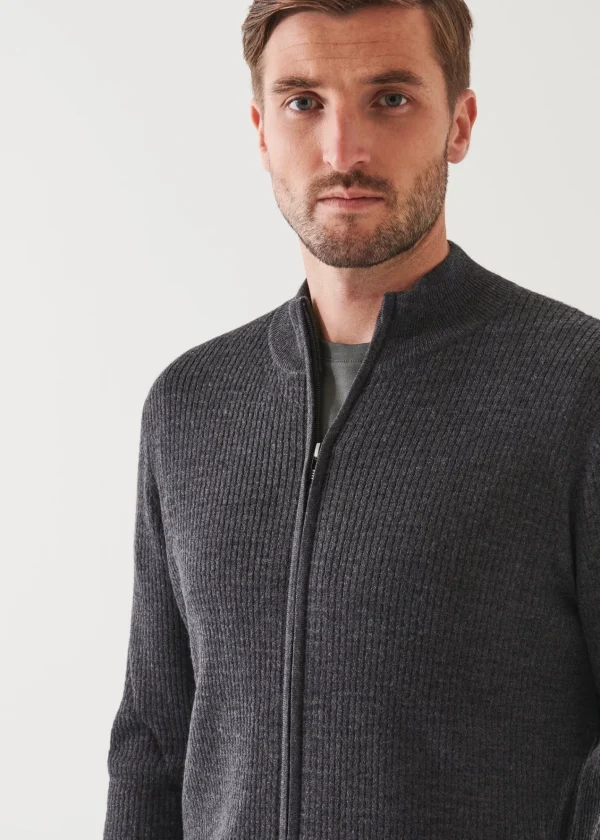 PATRICK ASSARAF Merino Waffle Full Zip Cardigan | Men Knitwear