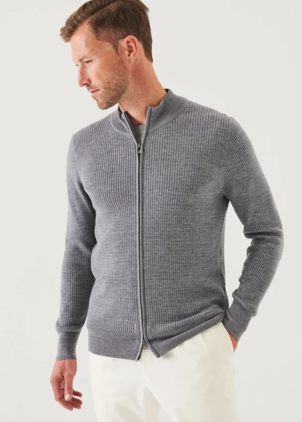 PATRICK ASSARAF Merino Waffle Full Zip Cardigan | Men Knitwear