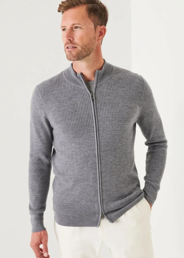 PATRICK ASSARAF Merino Waffle Full Zip Cardigan | Men Knitwear