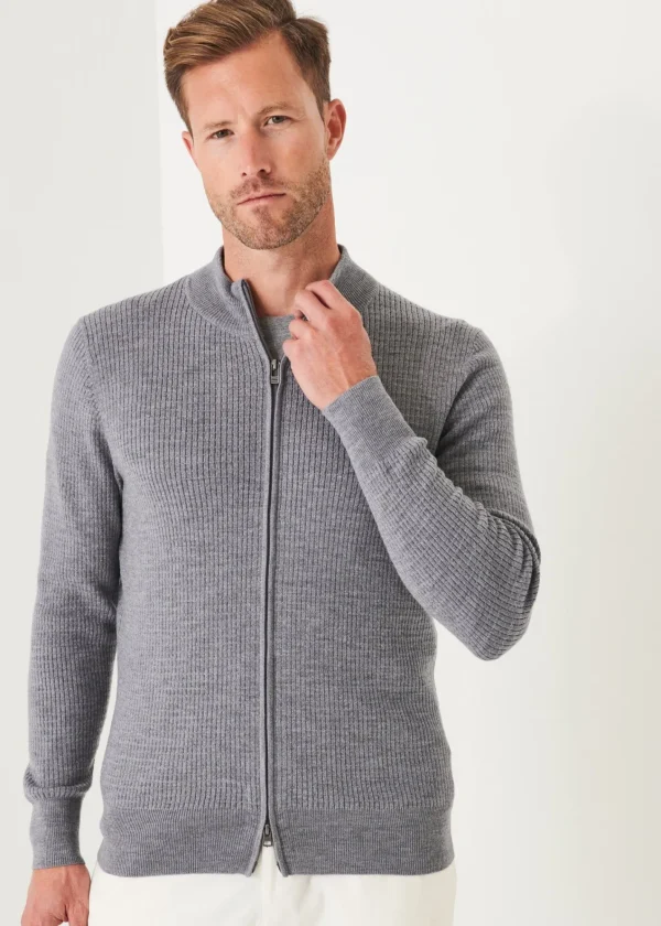 PATRICK ASSARAF Merino Waffle Full Zip Cardigan | Men Knitwear