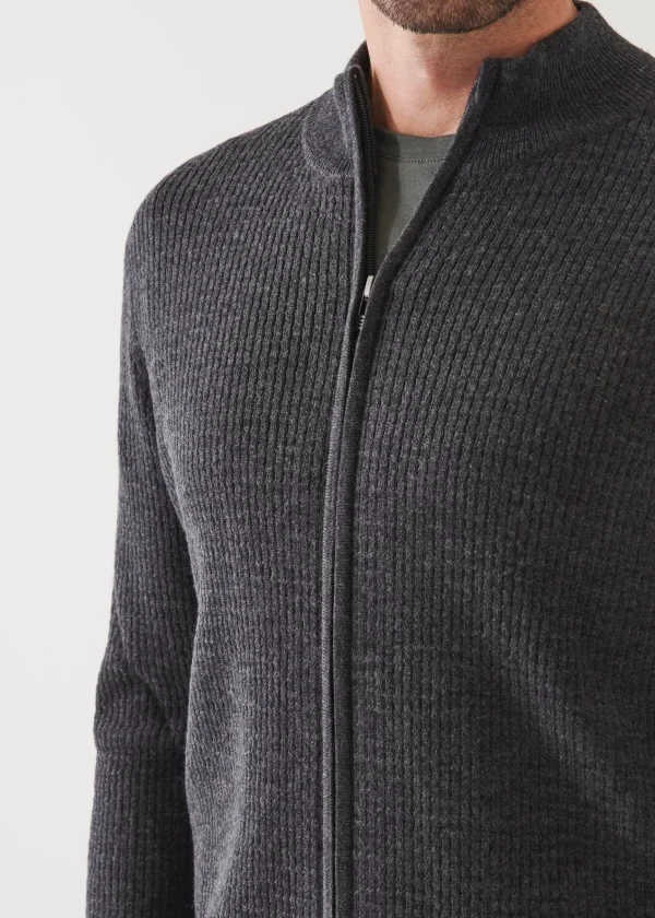 PATRICK ASSARAF Merino Waffle Full Zip Cardigan | Men Knitwear