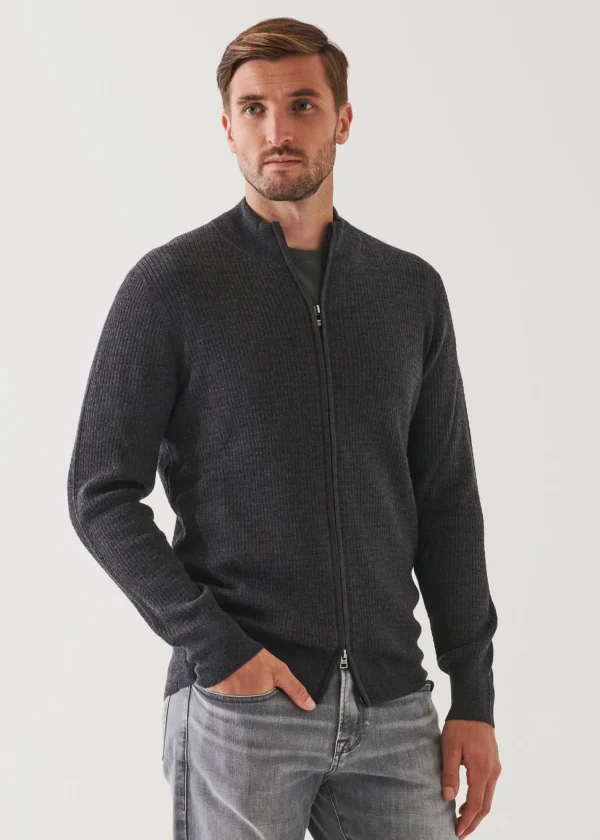 PATRICK ASSARAF Merino Waffle Full Zip Cardigan | Men Knitwear