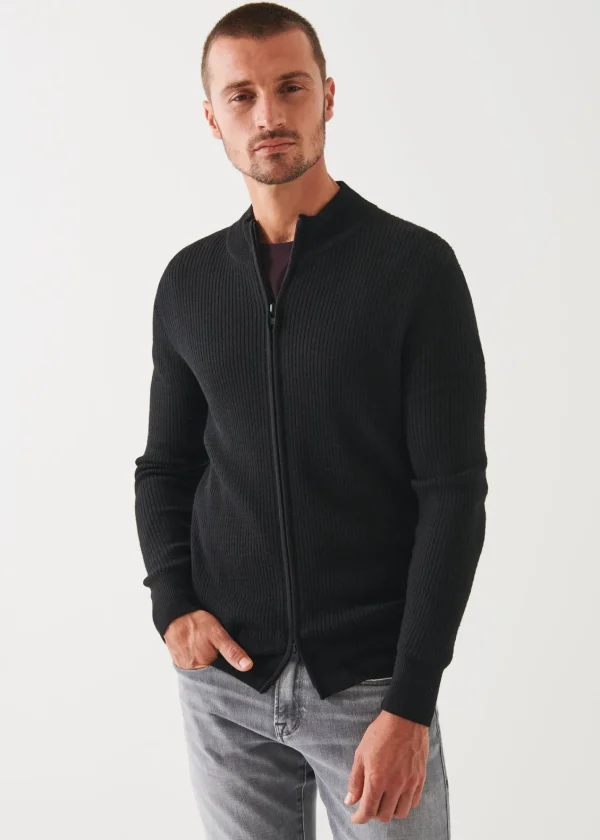 PATRICK ASSARAF Merino Waffle Full Zip Cardigan | Men Knitwear