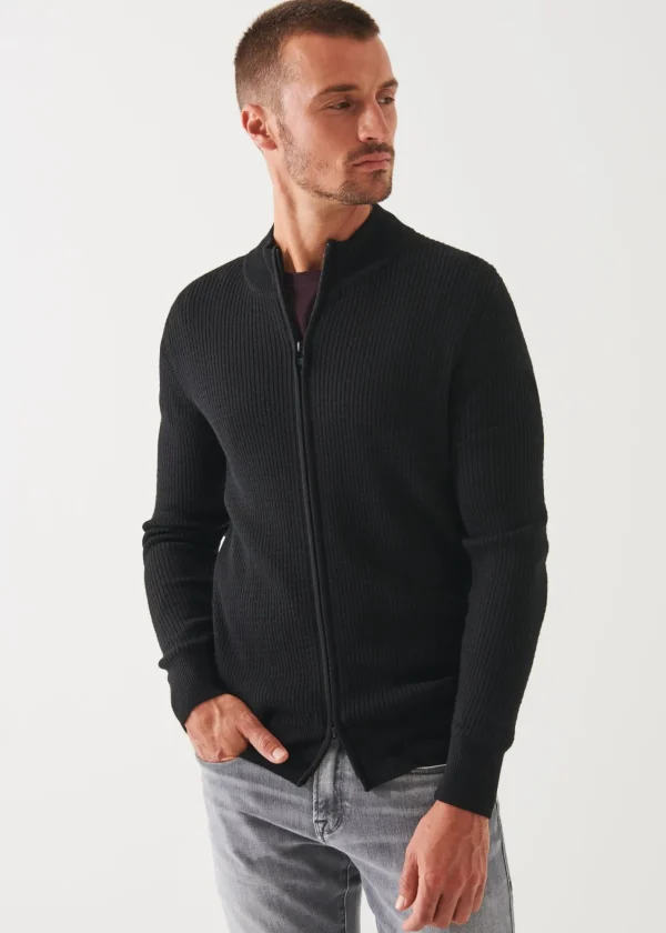 PATRICK ASSARAF Merino Waffle Full Zip Cardigan | Men Knitwear