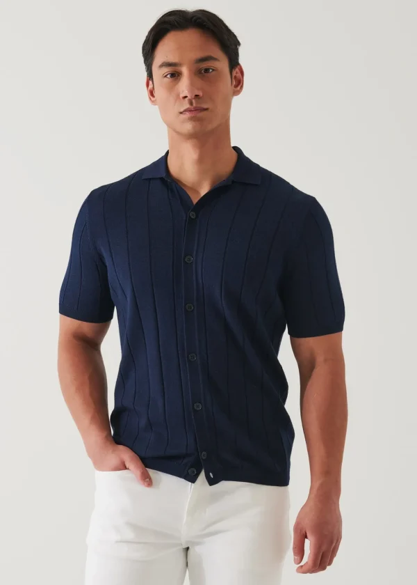 PATRICK ASSARAF Merino Wool-Silk Blend Knit Button Up | Men Shirts