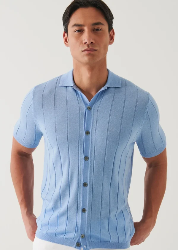 PATRICK ASSARAF Merino Wool-Silk Blend Knit Button Up | Men Knitwear