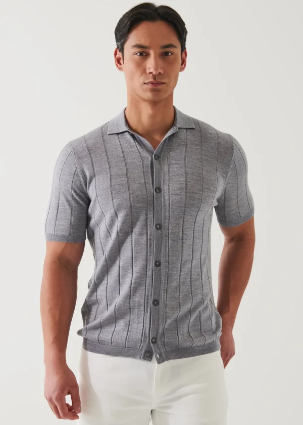 PATRICK ASSARAF Merino Wool-Silk Blend Knit Button Up | Men Knitwear