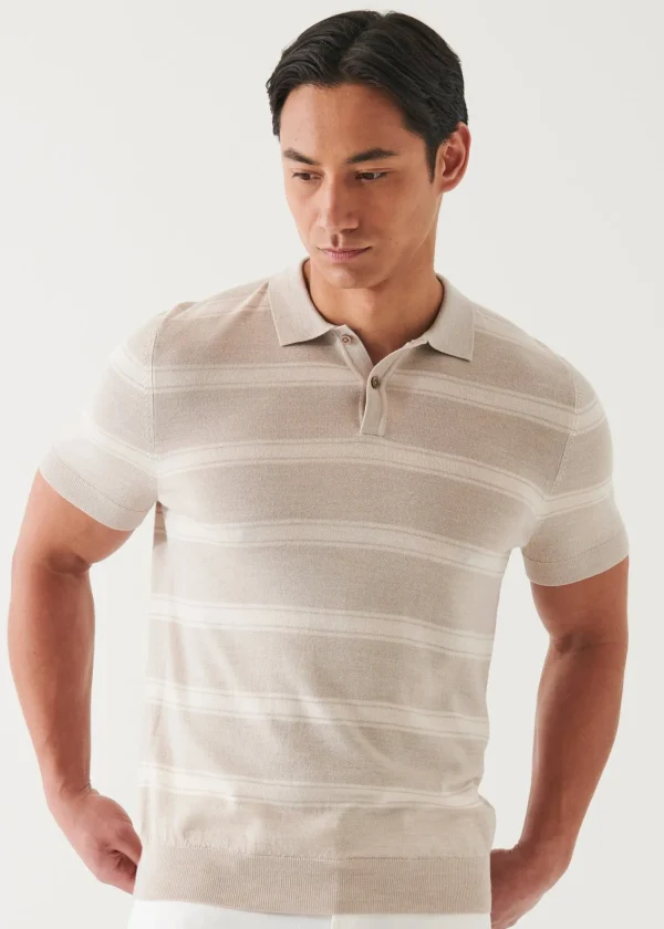 PATRICK ASSARAF Merino Wool-Silk Blend Striped Polo | Men Polos