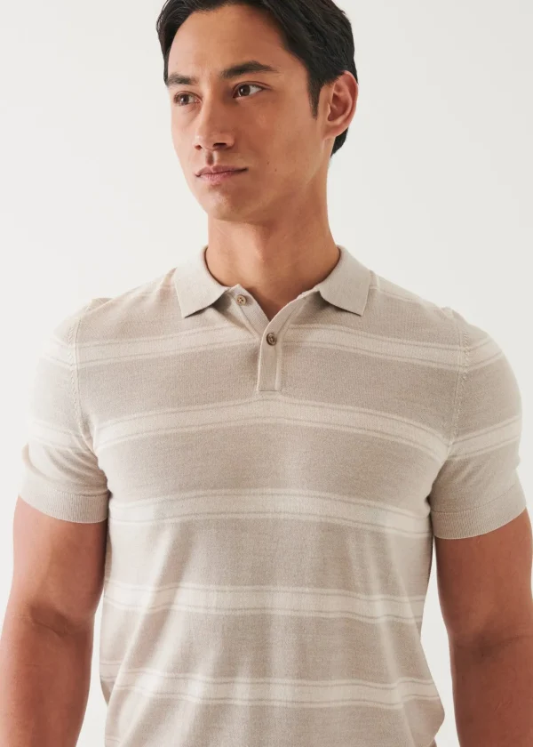 PATRICK ASSARAF Merino Wool-Silk Blend Striped Polo | Men Polos