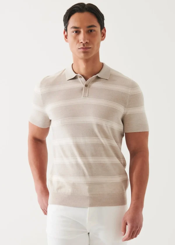 PATRICK ASSARAF Merino Wool-Silk Blend Striped Polo | Men Polos