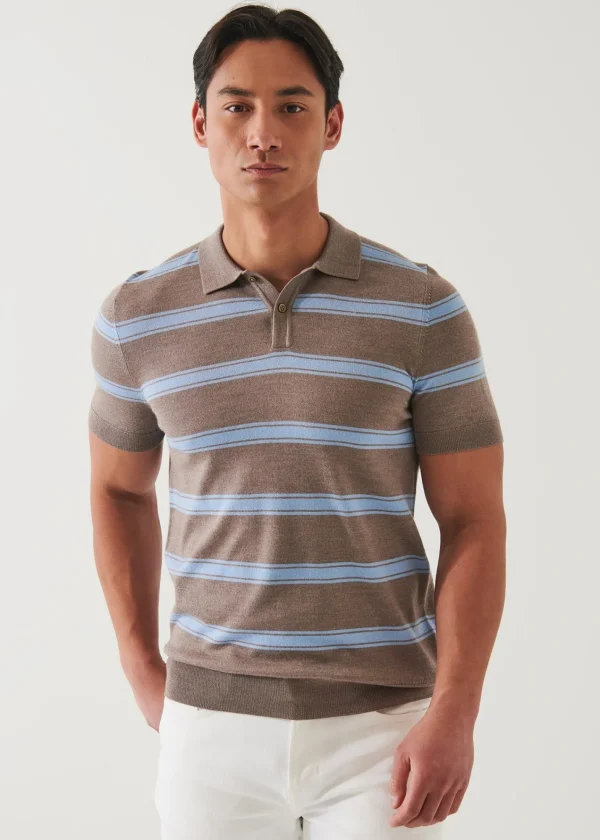 PATRICK ASSARAF Merino Wool-Silk Blend Striped Polo | Men Polos