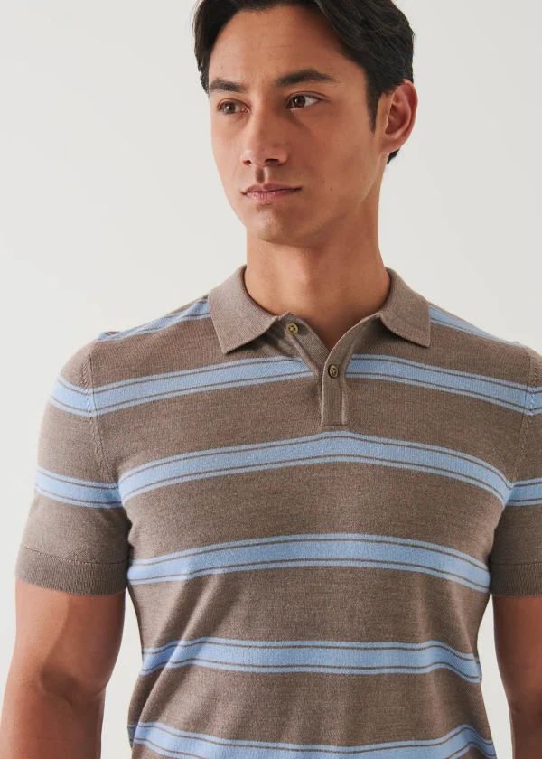 PATRICK ASSARAF Merino Wool-Silk Blend Striped Polo | Men Polos