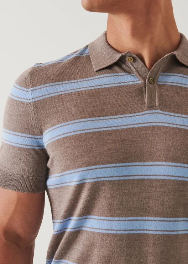 PATRICK ASSARAF Merino Wool-Silk Blend Striped Polo | Men Knitwear