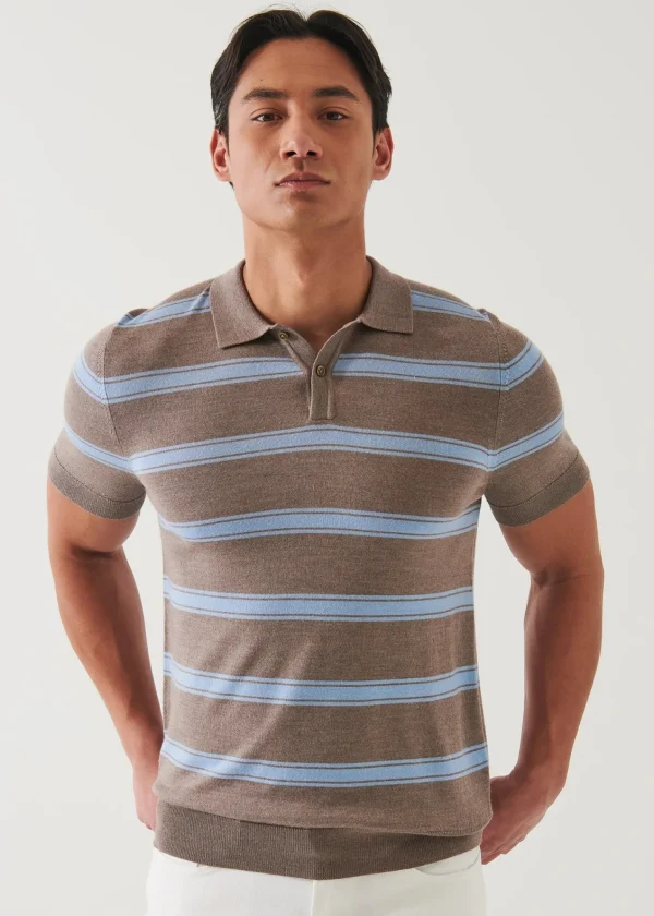 PATRICK ASSARAF Merino Wool-Silk Blend Striped Polo | Men Polos