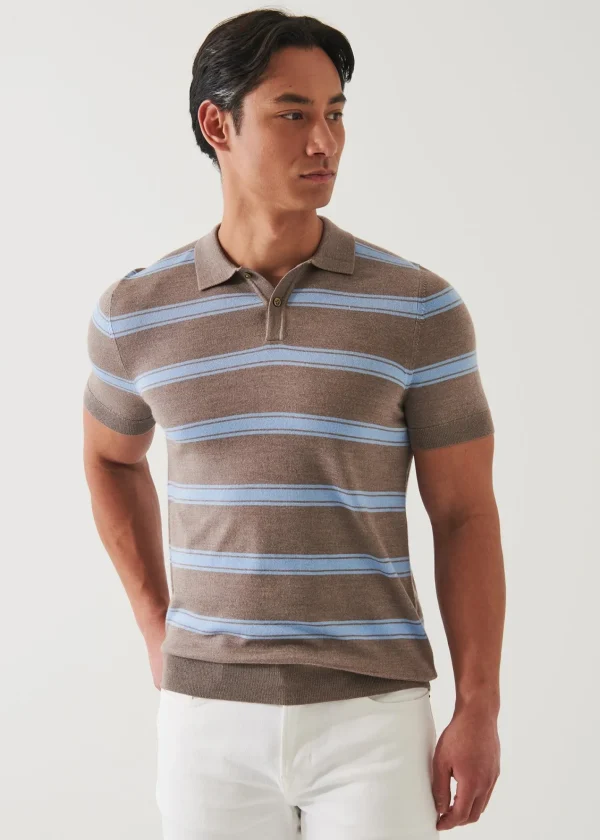 PATRICK ASSARAF Merino Wool-Silk Blend Striped Polo | Men Polos