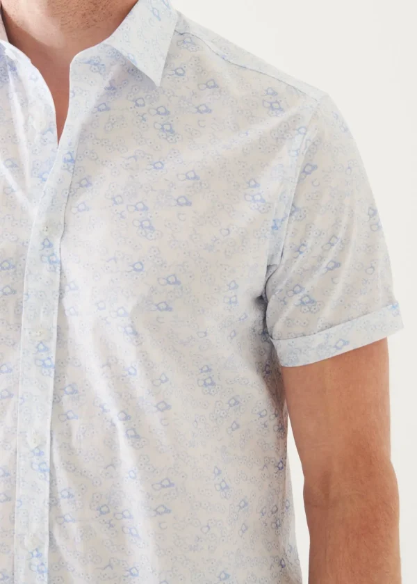 PATRICK ASSARAF Micro Floral Print Cotton Short Sleeve Shirt | Men Shirts