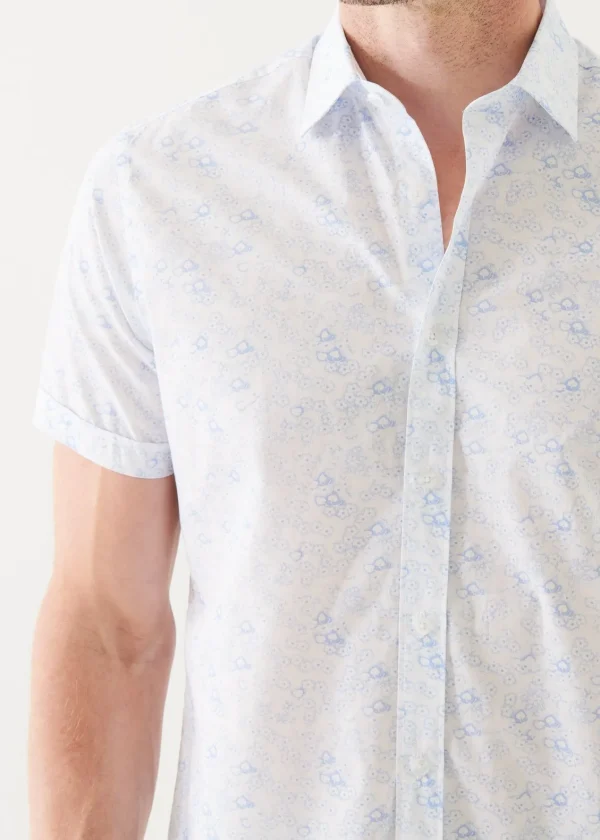 PATRICK ASSARAF Micro Floral Print Cotton Short Sleeve Shirt | Men Shirts