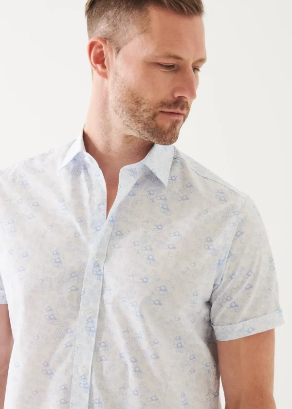 PATRICK ASSARAF Micro Floral Print Cotton Short Sleeve Shirt | Men Shirts