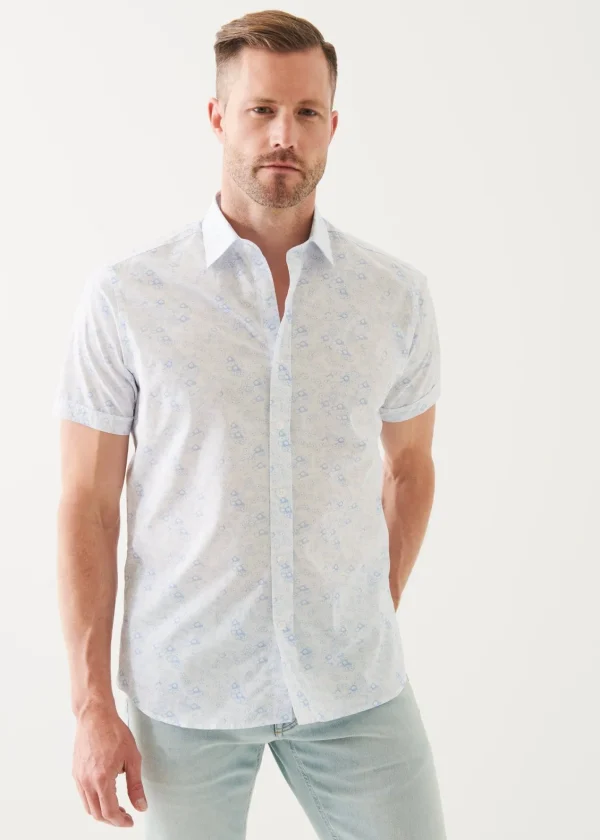 PATRICK ASSARAF Micro Floral Print Cotton Short Sleeve Shirt | Men Shirts