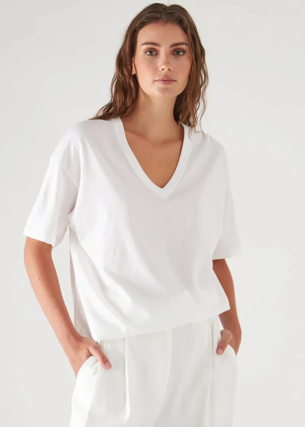 PATRICK ASSARAF Organic Pima Cotton Oversized V-Neck | Women T-Shirts