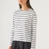 PATRICK ASSARAF Organic Pima Cotton Stripe Boyfriend Long Sleeve Crew | Women T-Shirts