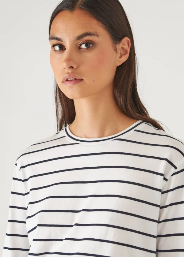 PATRICK ASSARAF Organic Pima Cotton Stripe Boyfriend Long Sleeve Crew | Women T-Shirts