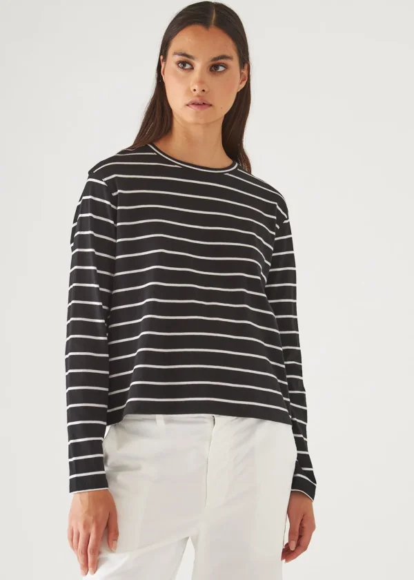 PATRICK ASSARAF Organic Pima Cotton Stripe Boyfriend Long Sleeve Crew | Women T-Shirts