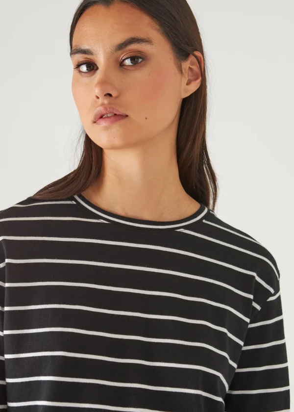 PATRICK ASSARAF Organic Pima Cotton Stripe Boyfriend Long Sleeve Crew | Women T-Shirts