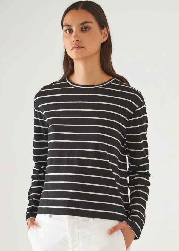 PATRICK ASSARAF Organic Pima Cotton Stripe Boyfriend Long Sleeve Crew | Women T-Shirts