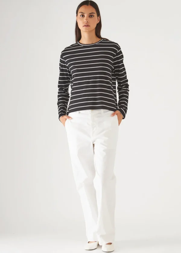 PATRICK ASSARAF Organic Pima Cotton Stripe Boyfriend Long Sleeve Crew | Women T-Shirts