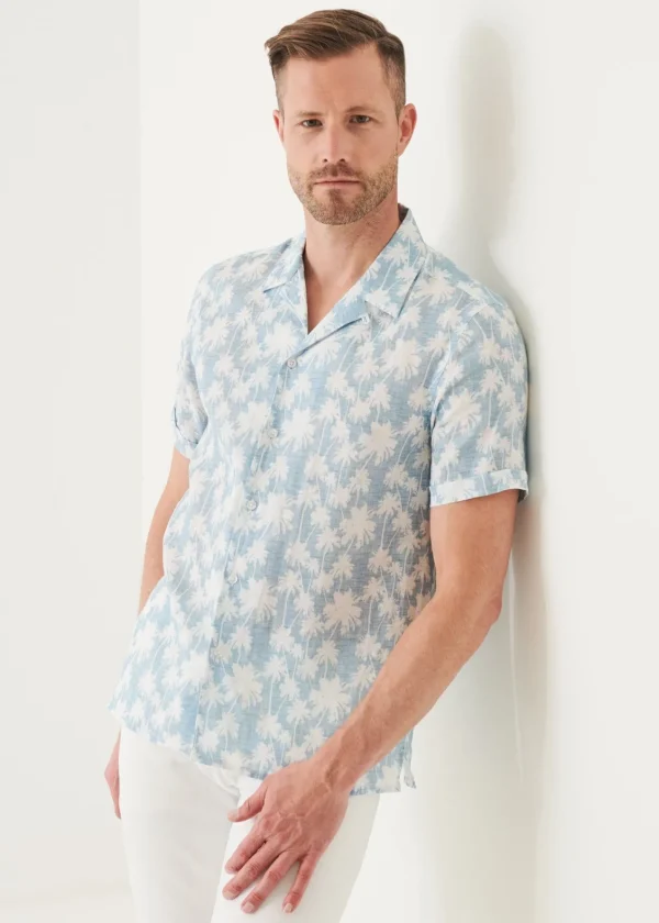 PATRICK ASSARAF Palm Tree Print Linen Shirt | Men Shirts