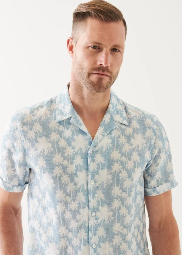 PATRICK ASSARAF Palm Tree Print Linen Shirt | Men Shirts