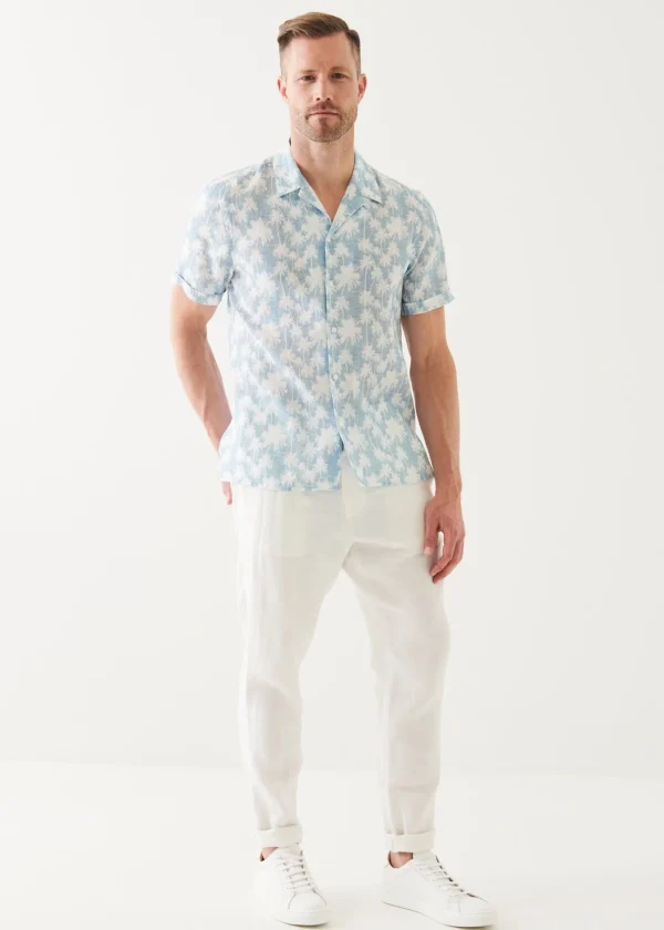 PATRICK ASSARAF Palm Tree Print Linen Shirt | Men Shirts