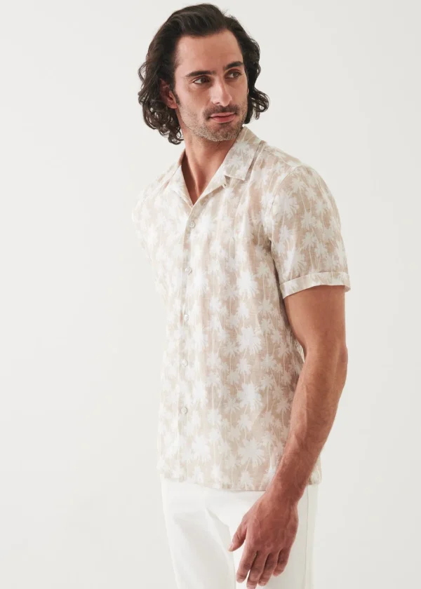 PATRICK ASSARAF Palm Tree Print Linen Shirt | Men Shirts