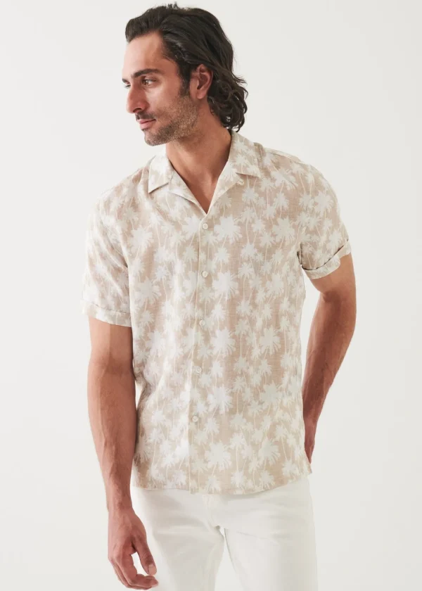 PATRICK ASSARAF Palm Tree Print Linen Shirt | Men Shirts