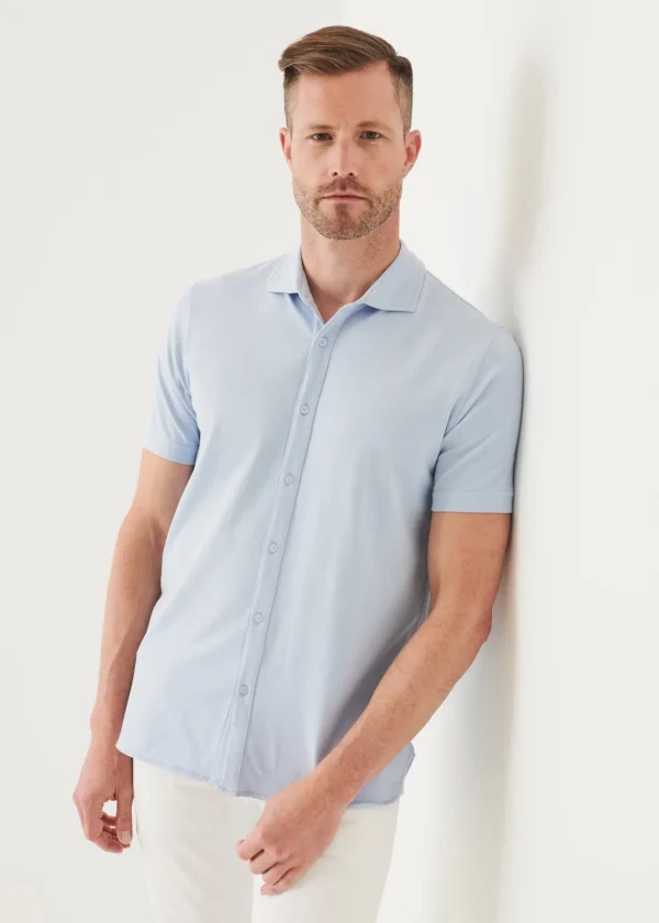 PATRICK ASSARAF Pima Cotton Stretch Button Front Shirt | Men T-Shirts