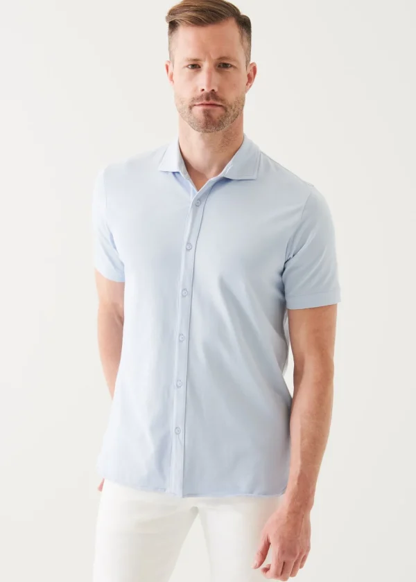 PATRICK ASSARAF Pima Cotton Stretch Button Front Shirt | Men T-Shirts