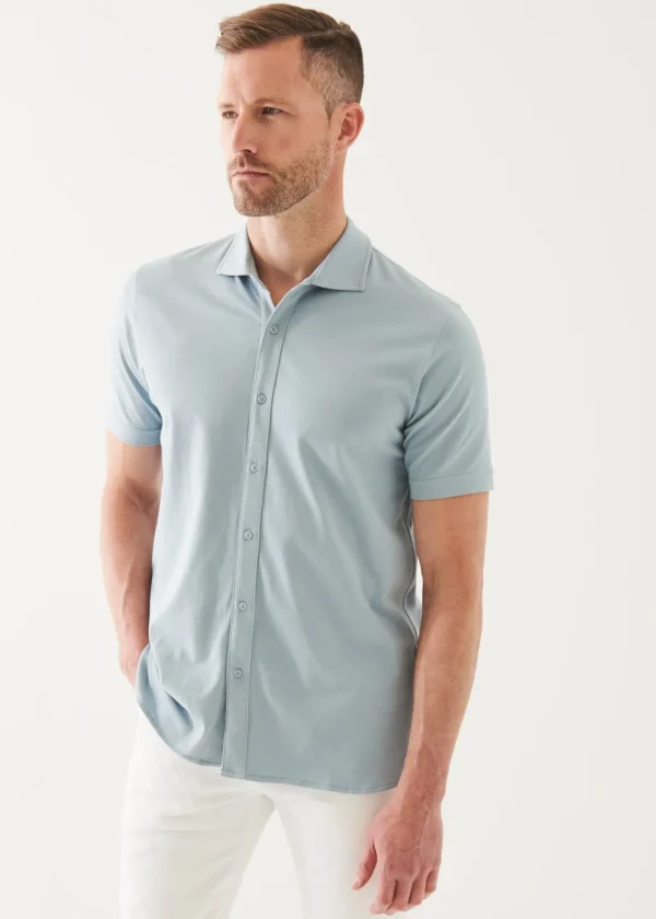 PATRICK ASSARAF Pima Cotton Stretch Button Front Shirt | Men T-Shirts