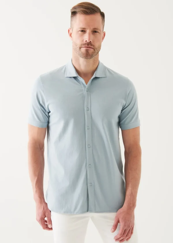 PATRICK ASSARAF Pima Cotton Stretch Button Front Shirt | Men T-Shirts