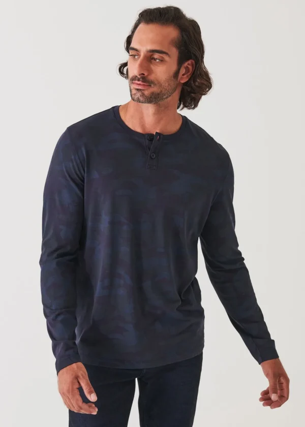 PATRICK ASSARAF Pima Cotton Stretch Camo Henley | Men T-Shirts