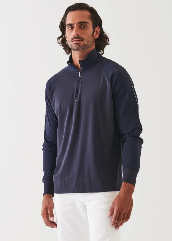 PATRICK ASSARAF Pima Cotton Stretch Piped Zip Mock | Men Sweatshirts & Hoodies